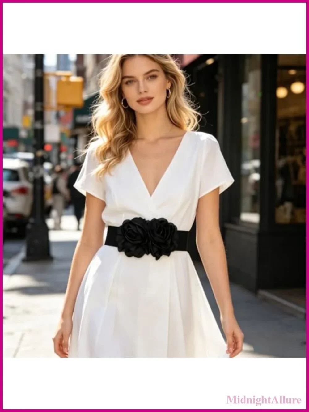 Faux Leather Floral Wide Waist Belt Stretchy Elastic Dress Accessory
